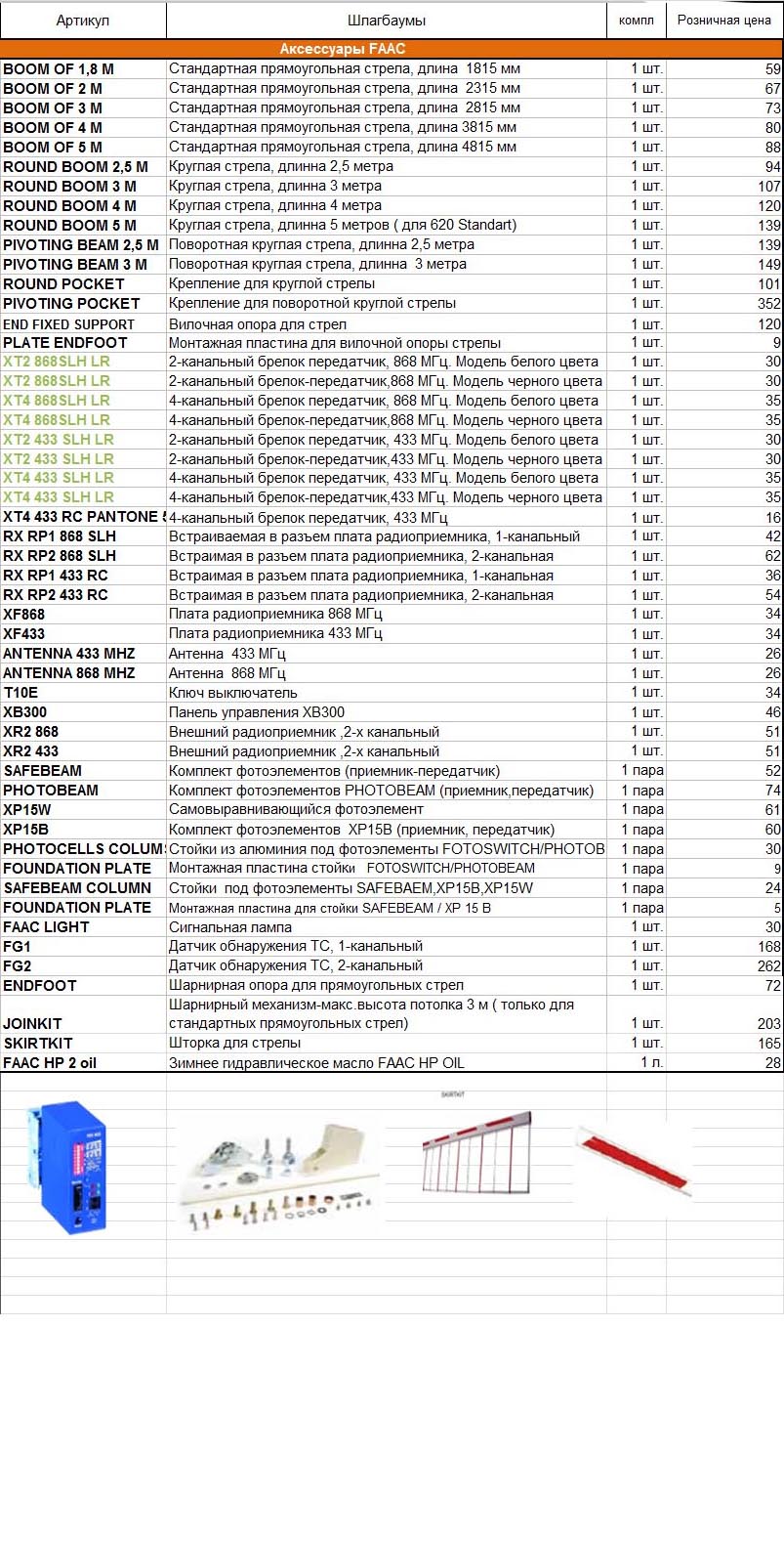 Прайс-лист автоматика для шлагбаумов